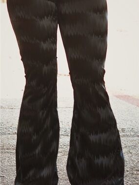 Flattering Black Boot‑Cut Pants with Chevron Pattern